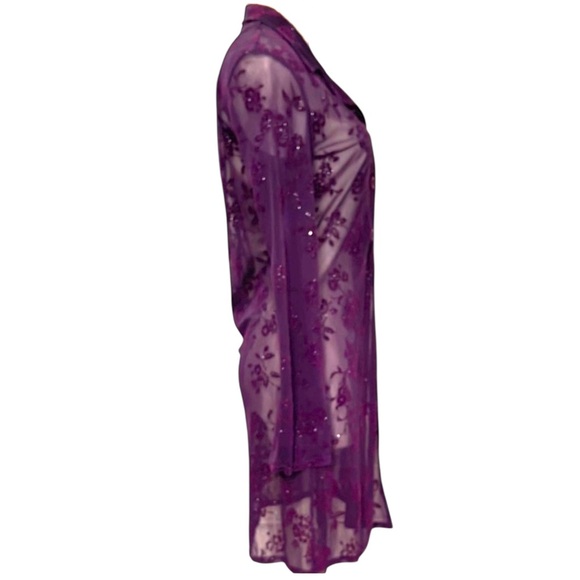 Deep Purple Sheer Lace V-Neck Long Blouse - Picture 13 of 15